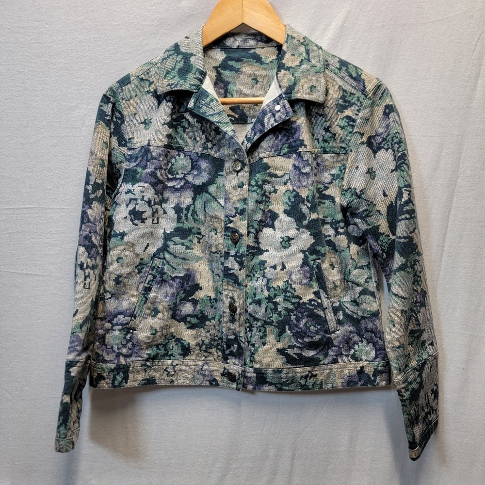 Westbound Jacket Womens Size S Tapestry Look Blue Floral COTTAGECOR READ